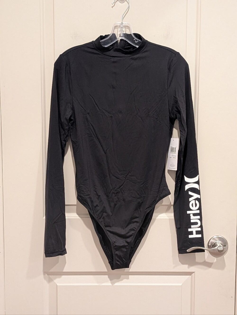 Hurley Black Long-Sleeve One-Piece Solid Mock Neck Surf Suit Swimsuit